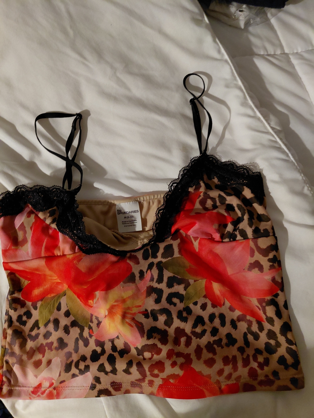 No Boundaries Red Floral & Leopard Lace-Trim Bandeau